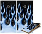 Cornhole Game Board Vinyl Skin Wrap Kit - Premium Laminated - Metal Flames Blue fits 24x48 game boards (GAMEBOARDS NOT INCLUDED)