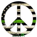 Painted Faded and Cracked Green Line USA American Flag - Peace Sign Car Window Decal 6 x 6 inches
