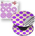 Decal Style Vinyl Skin Wrap 3 Pack for PopSockets Kearas Polka Dots Purple On Cream (POPSOCKET NOT INCLUDED)