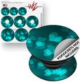 Decal Style Vinyl Skin Wrap 3 Pack for PopSockets Bokeh Hearts Neon Teal (POPSOCKET NOT INCLUDED)