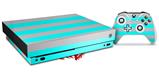 Skin Wrap compatible with XBOX One X Console and Controller Psycho Stripes Neon Teal and Gray
