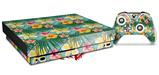 Skin Wrap for XBOX One X Console and Controller Beach Flowers 02 Seafoam Green