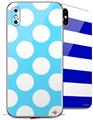 2 Decal style Skin Wraps set for Apple iPhone X and XS Kearas Polka Dots White And Blue