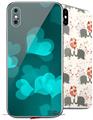 2 Decal style Skin Wraps set for Apple iPhone X and XS Bokeh Hearts Neon Teal