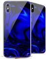 2 Decal style Skin Wraps set compatible with Apple iPhone X and XS Liquid Metal Chrome Royal Blue