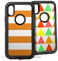 2x Decal style Skin Wrap Set compatible with Otterbox Defender iPhone X and Xs Case - Psycho Stripes Orange and White (CASE NOT INCLUDED)