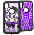 2x Decal style Skin Wrap Set compatible with Otterbox Defender iPhone X and Xs Case - Cartoon Skull Purple (CASE NOT INCLUDED)
