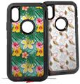 2x Decal style Skin Wrap Set compatible with Otterbox Defender iPhone X and Xs Case - Beach Flowers 02 Seafoam Green (CASE NOT INCLUDED)