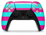 WraptorSkinz Skin Wrap compatible with the Sony PS5 DualSense Controller Psycho Stripes Neon Teal and Hot Pink (CONTROLLER NOT INCLUDED)