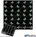 Decal Skin compatible with Sony PS3 Slim Pastel Butterflies Green on Black