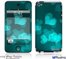 iPod Touch 4G Decal Style Vinyl Skin - Bokeh Hearts Neon Teal