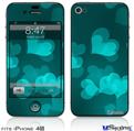iPhone 4S Decal Style Vinyl Skin - Bokeh Hearts Neon Teal