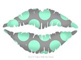 Kearas Polka Dots Mint And Gray - Kissing Lips Fabric Wall Skin Decal measures 24x15 inches