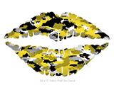 WraptorCamo Digital Camo Yellow - Kissing Lips Fabric Wall Skin Decal measures 24x15 inches