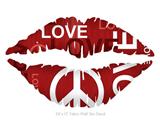 Love and Peace Red - Kissing Lips Fabric Wall Skin Decal measures 24x15 inches