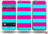Psycho Stripes Neon Teal and Hot Pink Decal Style Vinyl Skin - fits Apple iPod Touch 5G (IPOD NOT INCLUDED)