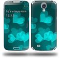 Bokeh Hearts Neon Teal - Decal Style Skin (fits Samsung Galaxy S IV S4)